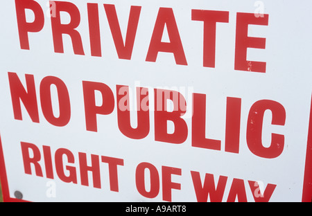 Close up of red and white sign stating Private No public right of way Stock Photo