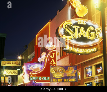 HONKY TONK ROW SIGNS LOWER BROADWAY NASHVILLE TENNESSEE USA Stock Photo