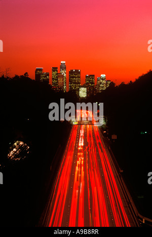 ROUTE 110 HOLLYWOOD DOWNTOWN SKYLINE LOS ANGELES CALIFORNIA USA Stock Photo