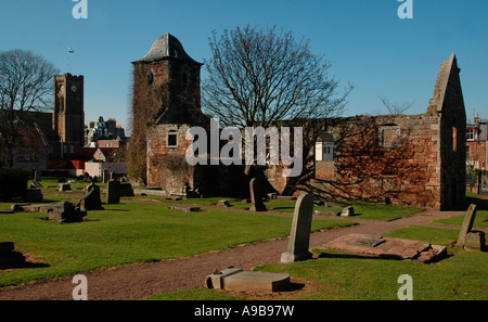 Old Parish Church Ruins, Kirk Ports, North Berwick,East Lothian,Scotland with St Andrew's Church tower in background