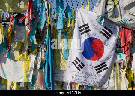 Items left at the Freedom Bridge near the DMZ in South Korea. Stock Photo