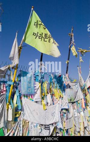 Items left at the Freedom Bridge near the DMZ in South Korea. Stock Photo