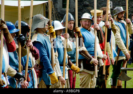 The Company of Chivalry re enact medieval life in the year 1370 at Caerphilly Castle South Wales UK GB Stock Photo