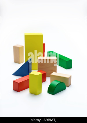 Wooden building blocks isolated on white background Stock Photo - Alamy