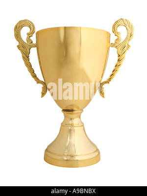Large golden trophy isolated on white with clipping path real object not a 3D render Stock Photo