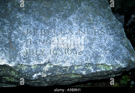 Salem Massachusetts was the site of the famous Witches Trials. Executed witches such as Rebecca Nurse,are etched in granite Stock Photo