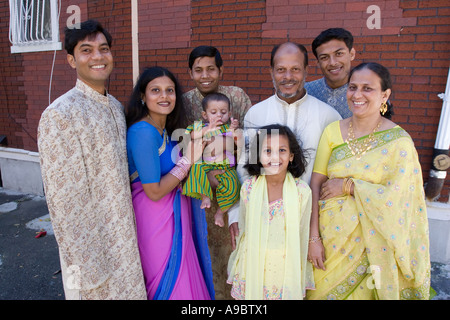 Bangladeshi American family at home in Brooklyn New York for the Muslim holiday of Eid Stock Photo