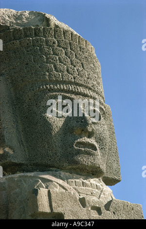 Head of Atlantean warrior figure at ruins of Tula Toltec capital Mexico Stock Photo