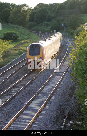 Virgin Trains Voyager diesel train at Hatton Bank, Warwickshire, England, UK Stock Photo