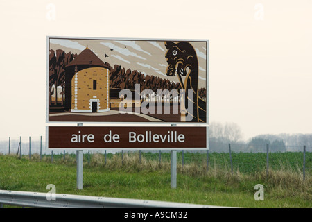 French painted autoroute information sign Aire de Bolleville