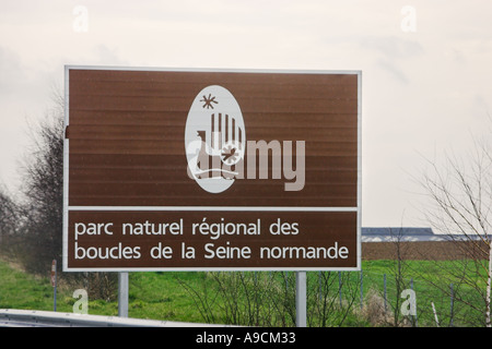 French painted autoroute information sign to a nature park Normandy France