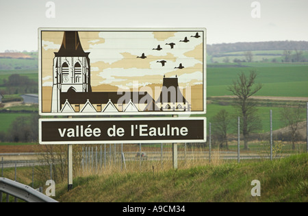 French painted autoroute information sign Vallée de L'Eaulne France Europe