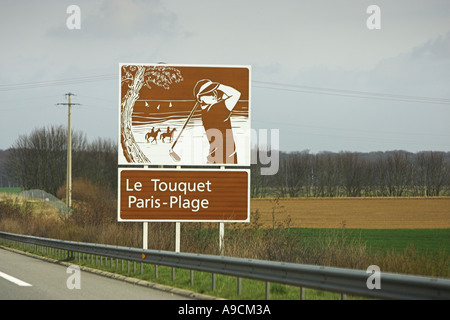 French painted autoroute tourist information sign Le Touquet, Paris Plage