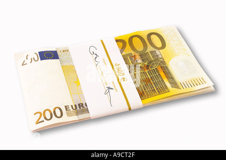 Two hundred Euro banknotes, elevated view Stock Photo