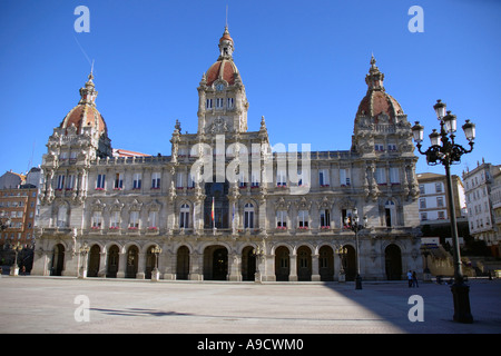 View of the Maria Pita square with its magnificent town city hall building. La Coruña A Coruna Corunha Galicia Spain Europe Stock Photo