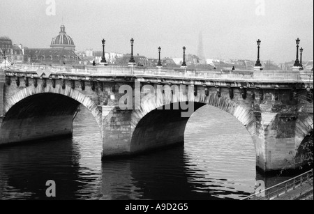 View of River Seine Banks bridge Catholic Cathedral & Eiffel Tower Paris France Europe Stock Photo