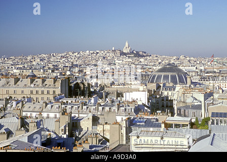 Paris skyline with the Sacre Coeur cathedral visible on the horizon. Stock Photo