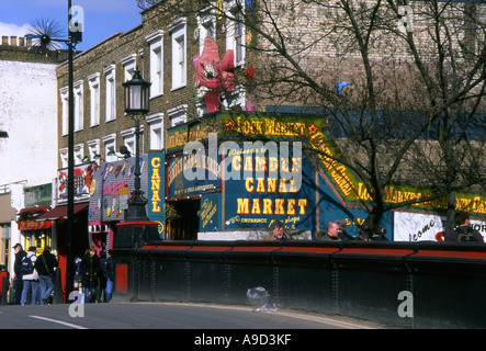 View of the busy lively colourful Camden Canal Market in Camden Town London England United Kingdom Europe Stock Photo