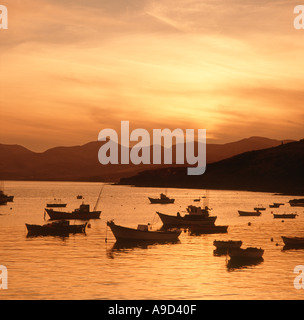 Harbour at Sunset, Puerto del Carmen, Lanzarote, Canary Islands, Spain Stock Photo