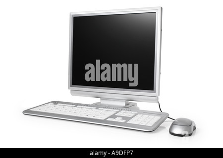 Computer with keyboard and mouse Stock Photo