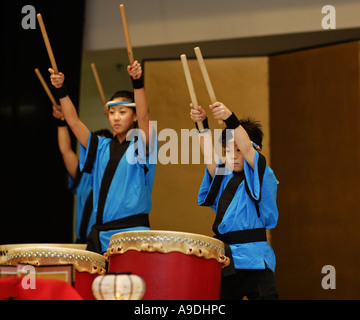 Children playing Japanese drums in Vancouver, Canada Stock Photo