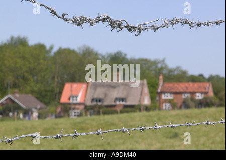 Illegally fenced off common land in Hanworth North Norfolk Stock Photo