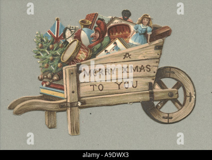 Die cut Christmas greeting card circa 1885 Stock Photo