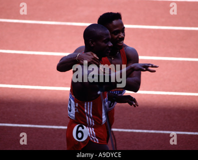 Ben Johnson Canada wins 100 metres Seoul Olympics Korea in 1988 before failing a drugs test and being banned. Stock Photo