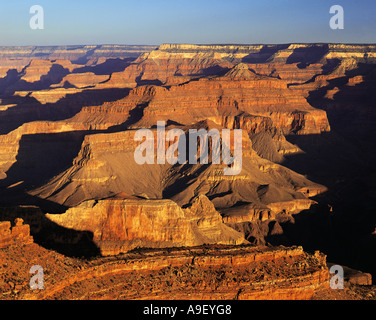 Grand Canyon from South Rim in dramatic dawn light Stock Photo