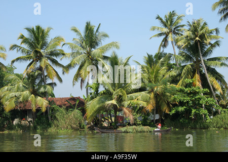 Villagers go about their daily lives in the Backwaters near Alappuzha (Alleppey), Kerala, South India Stock Photo