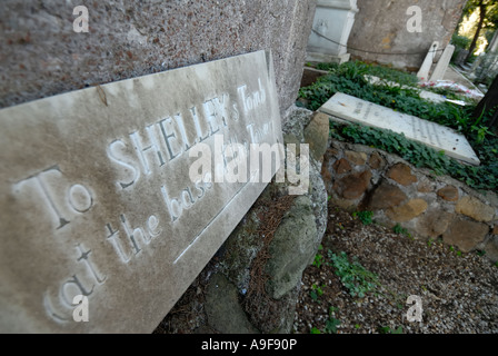 Rome Italy Grave of English poet Percy Bysshe Shelley in the Protestant Cemetery Cimitero Acattolico Stock Photo