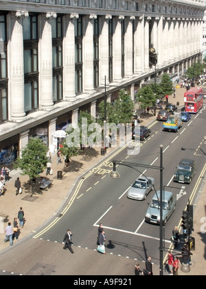 Aerial view view from above looking down on Oxford Street Selfridges department store shoppers West End London England UK Stock Photo