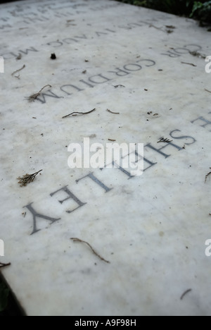 Rome Italy Grave of English poet Percy Bysshe Shelley in the Protestant Cemetery Cimitero Acattolico Stock Photo