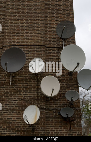Satellite dishes on building  south London, England.  2006. Stock Photo