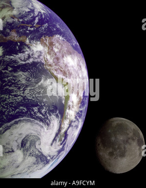 The Earth and Moon viewed from the Galileo space craft Stock Photo