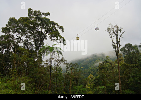 Skyway cable cars in the mist at Genting Highlands Malaysia Stock Photo