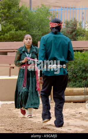 Belt Dance of the Navajo Blue Eagle Dancers to honor weavers at the Intertribal Ceremonial in Gallup New Mexico. Digital photograph Stock Photo