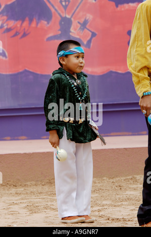 Young Navajo Blue Eagle Dancer performing at the Intertribal Ceremonial in Gallup New Mexico. Digital photograph Stock Photo