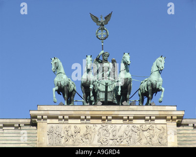 Quadriga on Brandenburg Gate, designed by Johann Gottfried Schadow, Germany, Berlin, May 04. Stock Photo