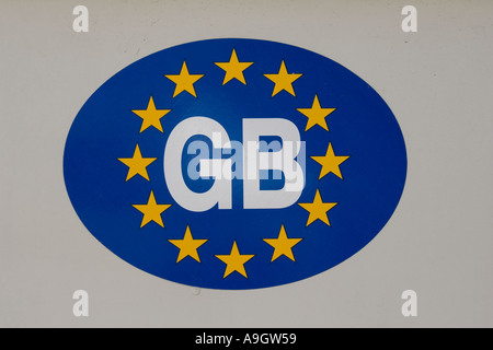 Blue and yellow European Commission GB car sticker with 12 stars UK Stock Photo