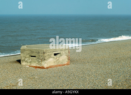 World War II Pill box on the beach near Salthouse, Norfolk, England Stock Photo