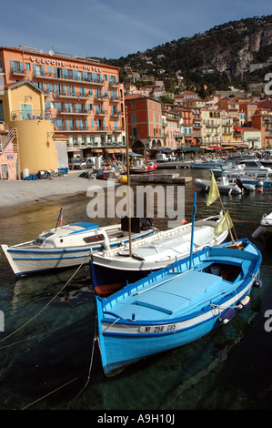 Small boats moored in the harbour at Villefranche, Cote d'Azure, France Stock Photo