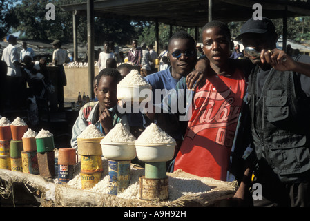 Selling salt in a market in Beira Mozambique 2001 Stock Photo