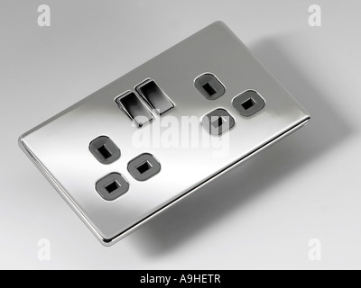 brushed metal double wall socket Stock Photo