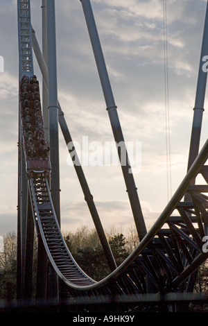 The Stealth Rollercoaster at Thorpe Park at dusk Stock Photo