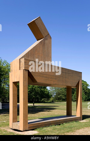 Wooden horse, art object, sculpture park castle Moyland, Bedburg hau, Kleve, NRW, Germany Stock Photo