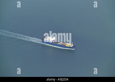 Aerial view of a Dart Container Ship at sea in the English Channel Stock Photo