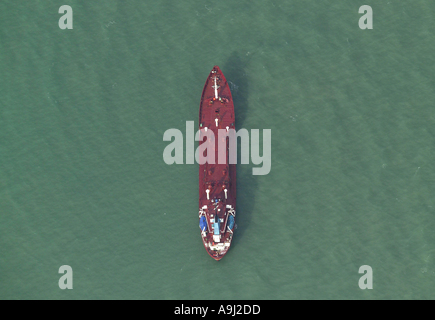 Near vertical aerial view of ship at sea in the English Channel Stock Photo