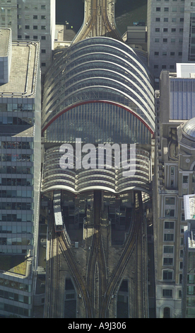 Aerial view of Canary Wharf Station on the London Docklands Light Railway (DLR) on the Isle of Dogs Stock Photo