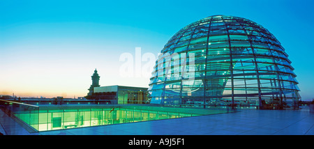 Berlin Reichstag roof terasse dome by Norman Forster sunset Stock Photo